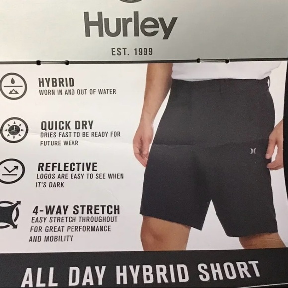 Hurley Shorts SZ 34 All Day Hybrid 4-Way Stretch Navy Reg fit 4 pockets no iron - Picture 9 of 10